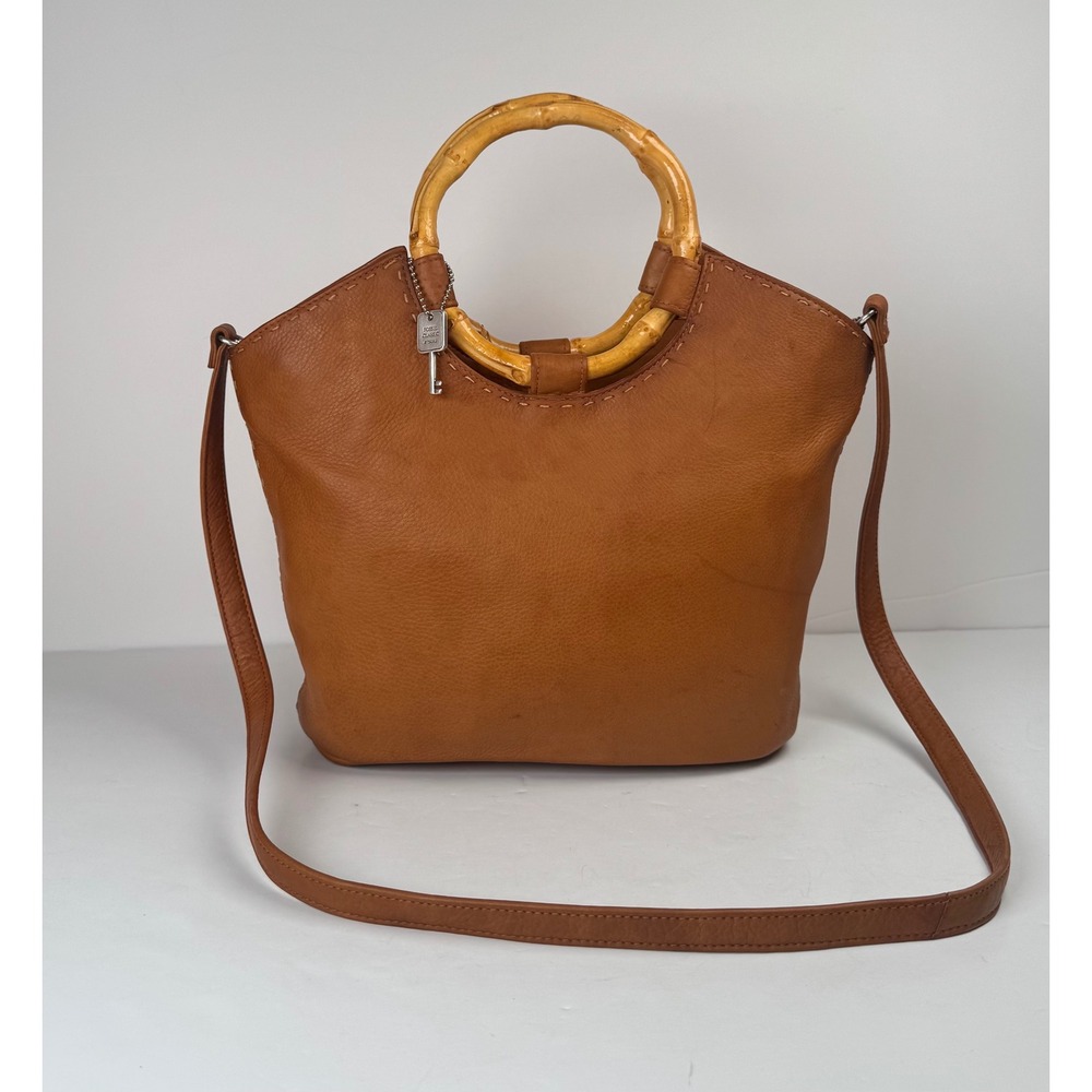 Fossil Leather Bamboo Top Handle Crossbody‎ Satchel Handbag Purse Boho Chic Y2K
